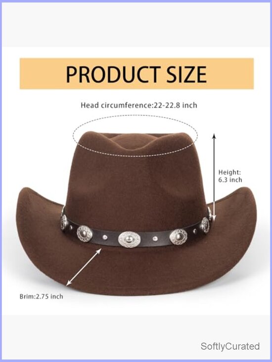 Studded Pinched Cowboy Hat Wide Brim Fedora with Belt Buckle main image 5